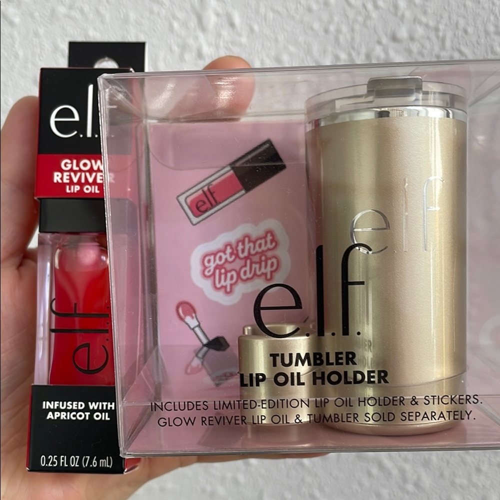Elf tumbler lip oil holder and lip oil set
